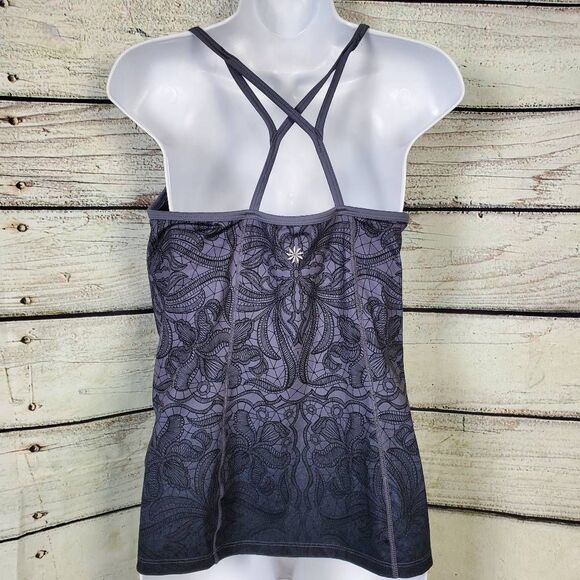 Athleta Grey Floral Print Strappy Athletic Tank Top Women’s Medium - Picture 3 of 7